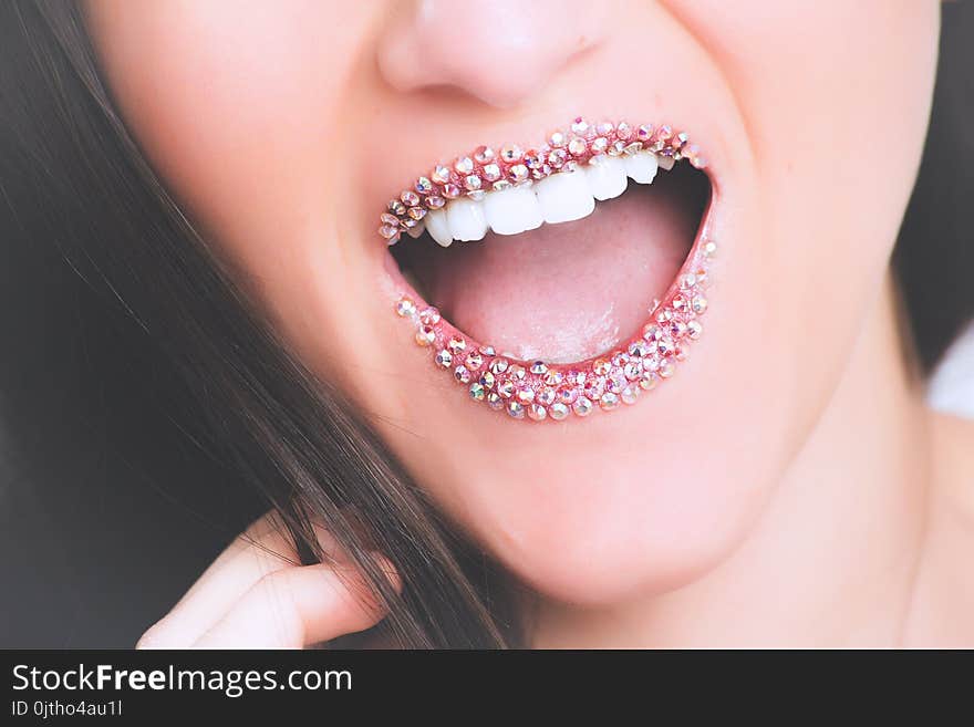 Woman in Clear Gemstone Studded Lipstick