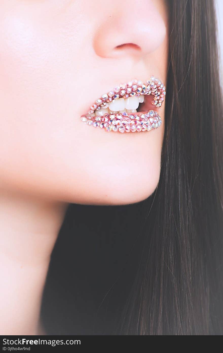 Woman Wearing Studded Rhinestone Lipstick