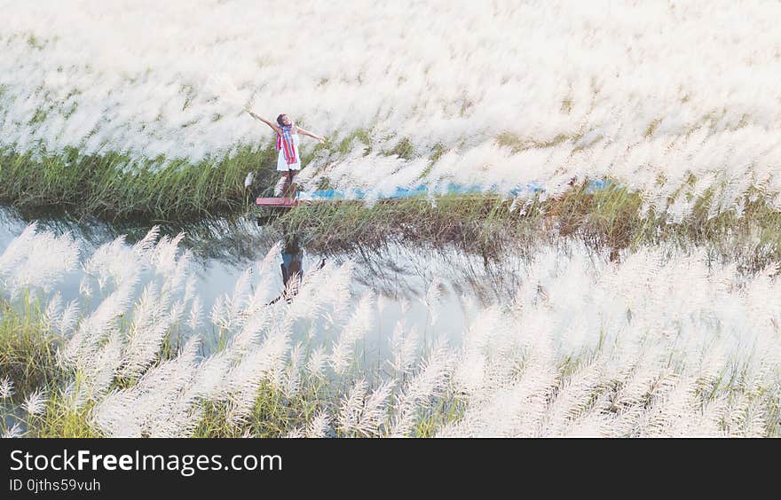 Portrait Of Beautiful Asian Woman Standing On Fishing Boat, Enj