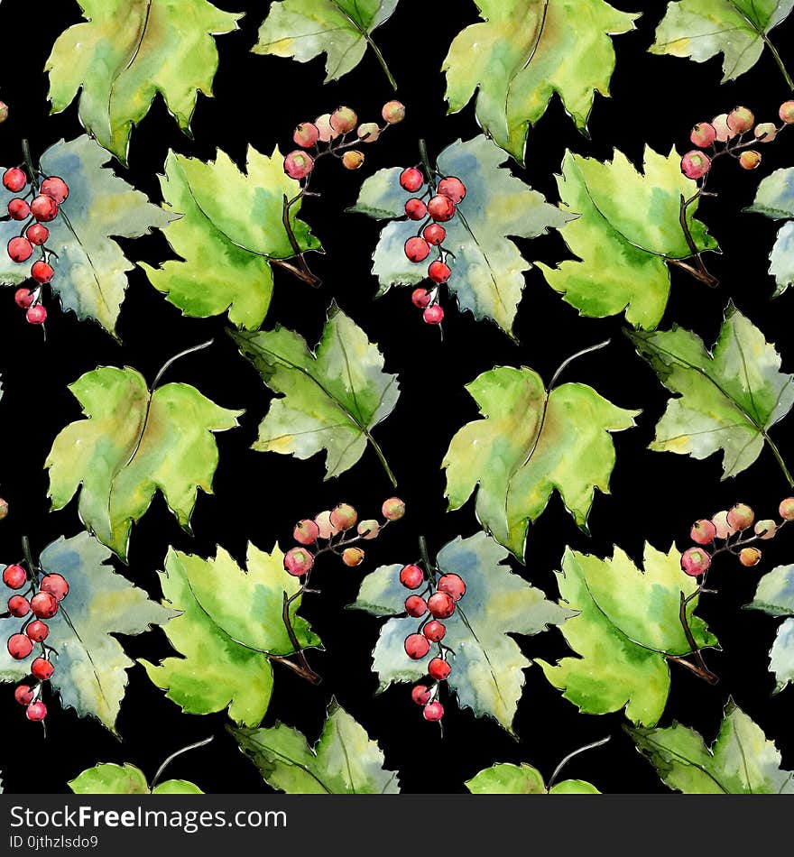 Currant leaves pattern in a watercolor style.