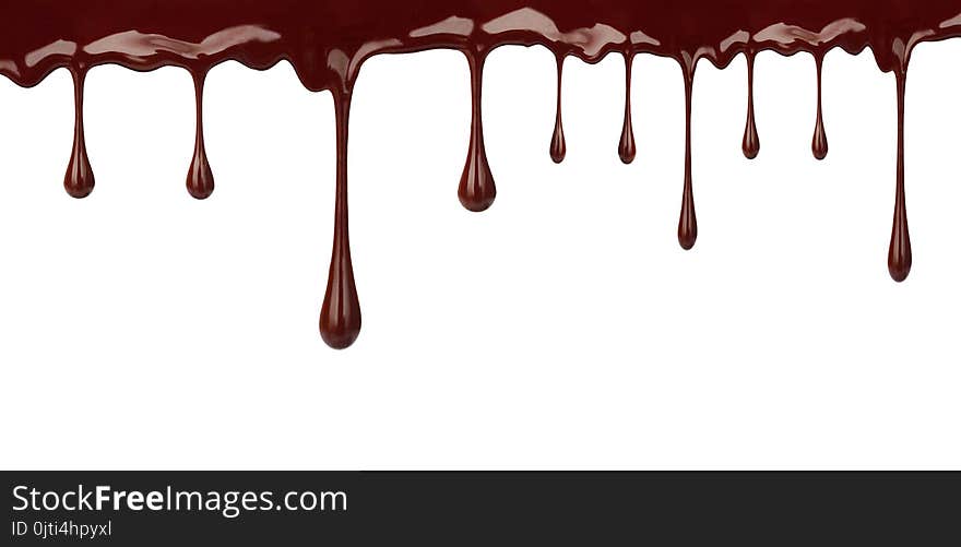 Melted chocolate dripping isolated on white background. Pouring, melting. Melted chocolate dripping isolated on white background. Pouring, melting.