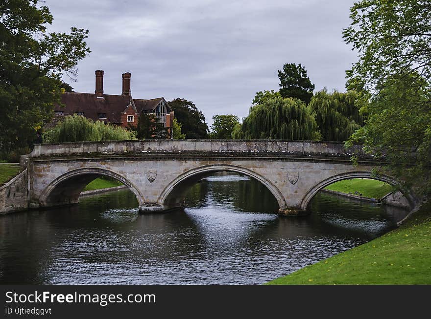 The flow of the river between the grassy shores surrounded by trees, a warm summer day in the park. The flow of the river between the grassy shores surrounded by trees, a warm summer day in the park