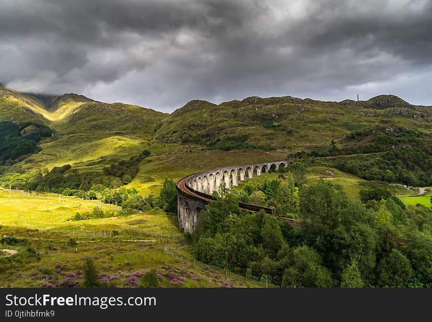 Glenfinnan Viaduct in Scottish Highlands in autumn