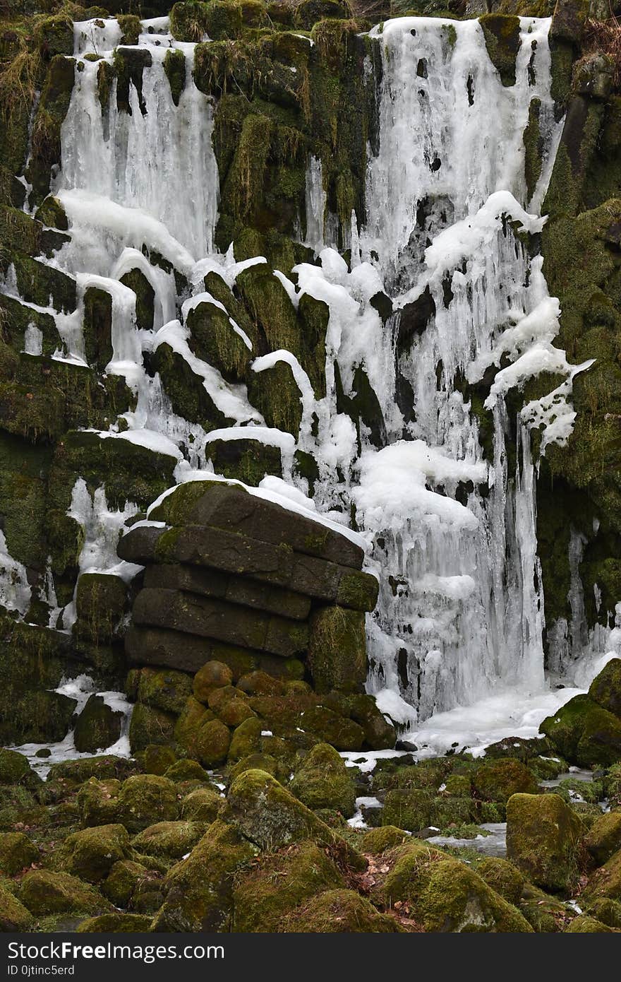 Closeup of a beautiful iced waterfall in Kassel, Germany. Closeup of a beautiful iced waterfall in Kassel, Germany