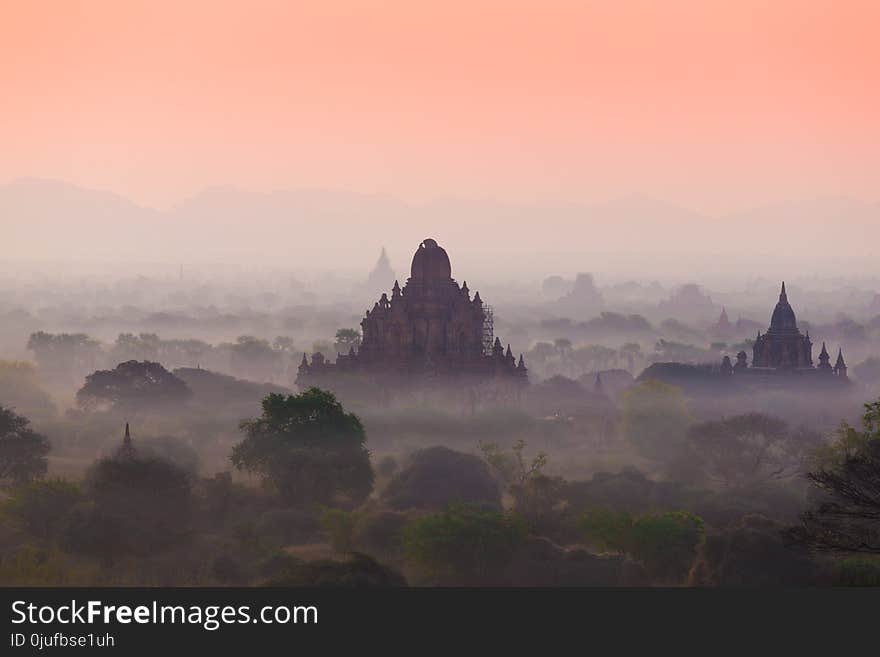 Beautiful amazing landscape. Magic panorama in Bagan. Nature background. Country Myanmar. Unique travel in buddhist pagodas. Inspiring leisure. Fantastic fairy view. Beautiful amazing landscape. Magic panorama in Bagan. Nature background. Country Myanmar. Unique travel in buddhist pagodas. Inspiring leisure. Fantastic fairy view.