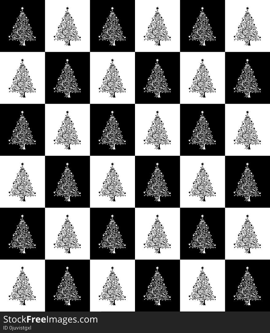 Black And White, Pattern, Design, Christmas Tree