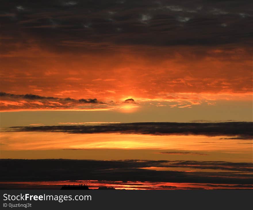 Sky, Afterglow, Horizon, Red Sky At Morning