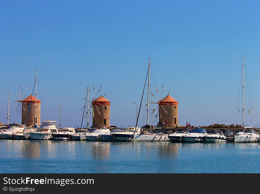 Windmill, Sky, Sea, Marina