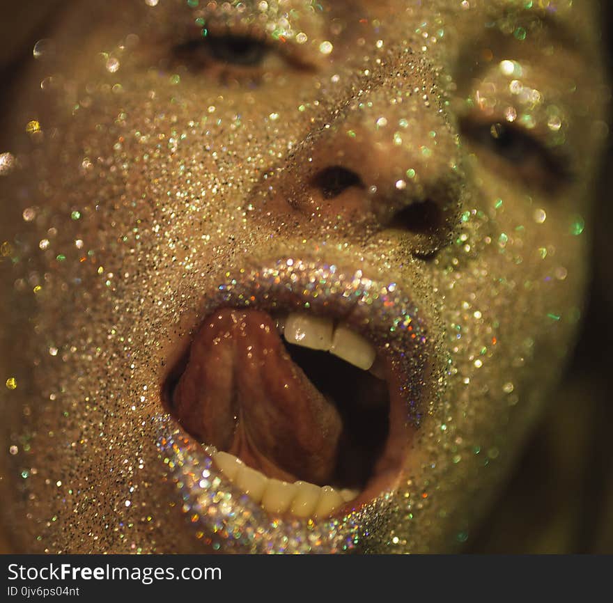 Woman With Gray Glitters on Her Face