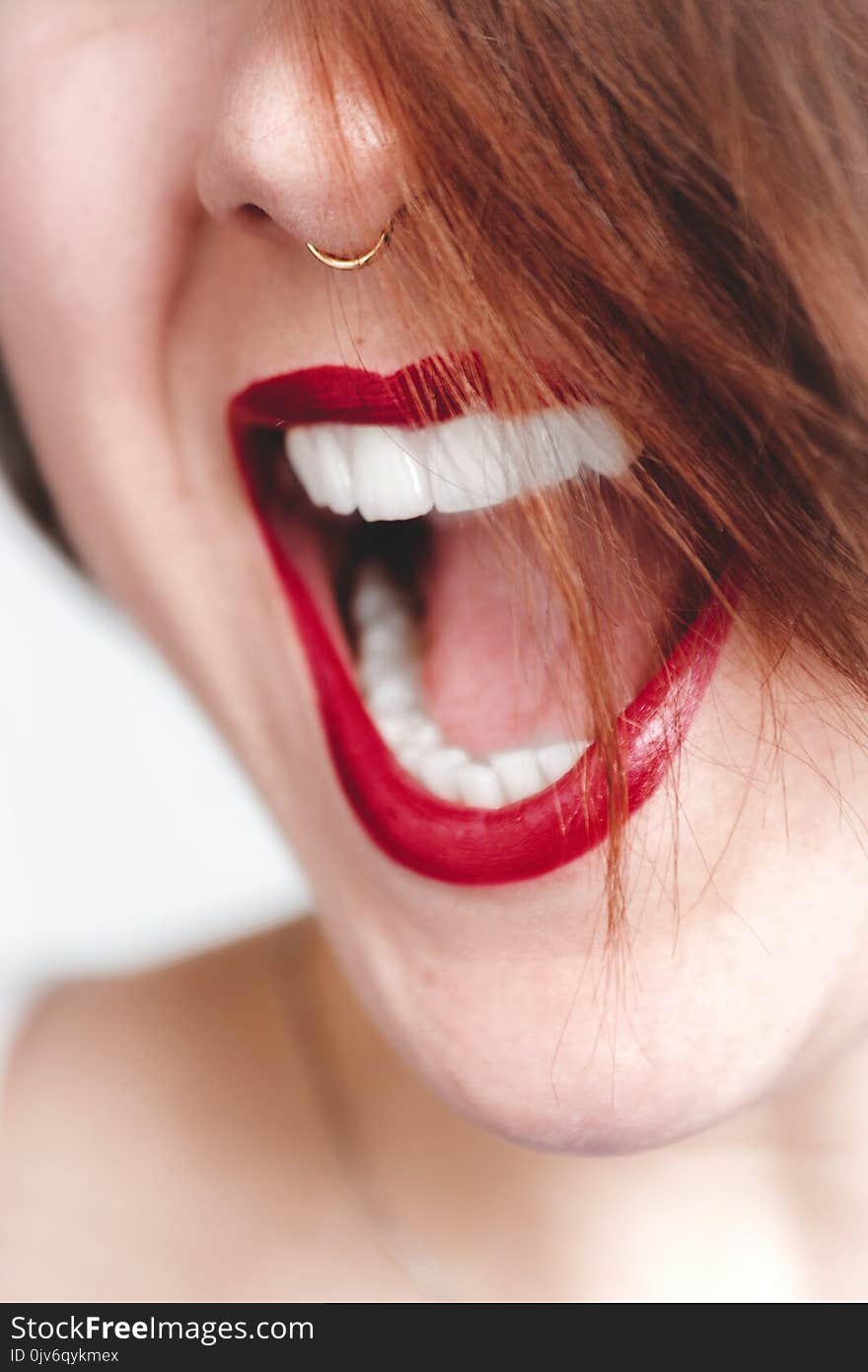 Woman in Red Lipstick Opening Her Mouth