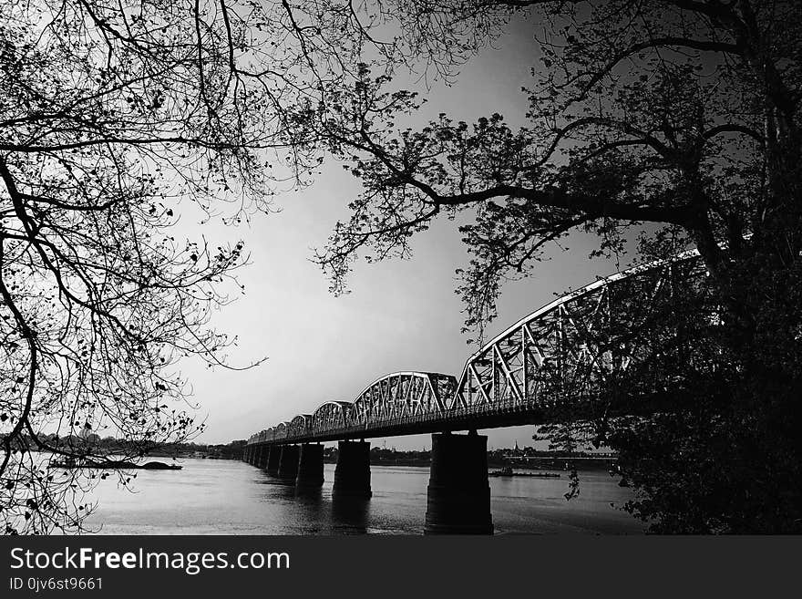 Black and Gray Scale Photo of Bridge