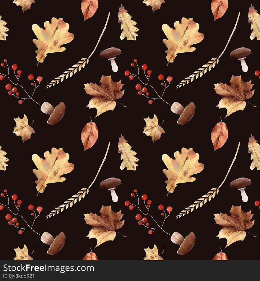 Watercolor autumn seamless pattern hand painted leaves thanksgiving holiday