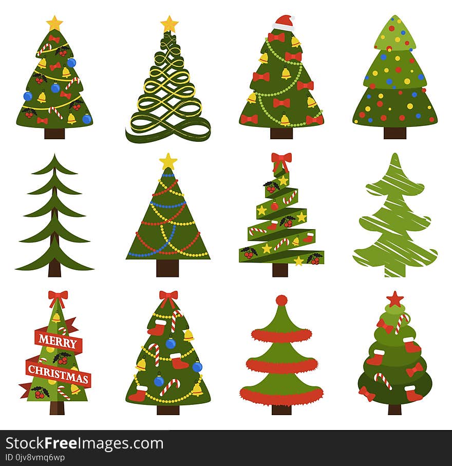 Big Set Christmas Tree Symbols With Without Decor