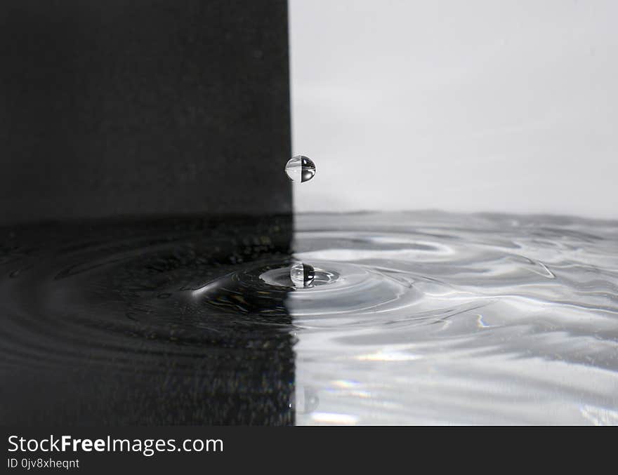 Water drop on a black and white background