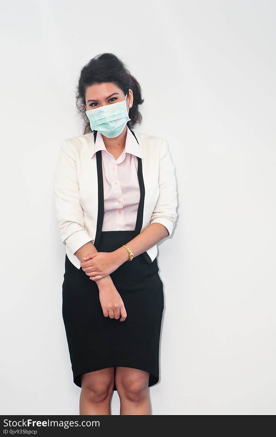 Business woman has a flu to become sick and wear mask cover. Business woman has a flu to become sick and wear mask cover