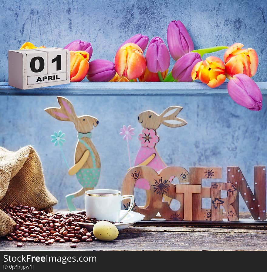 Easter - decoration with tulips for breakfast