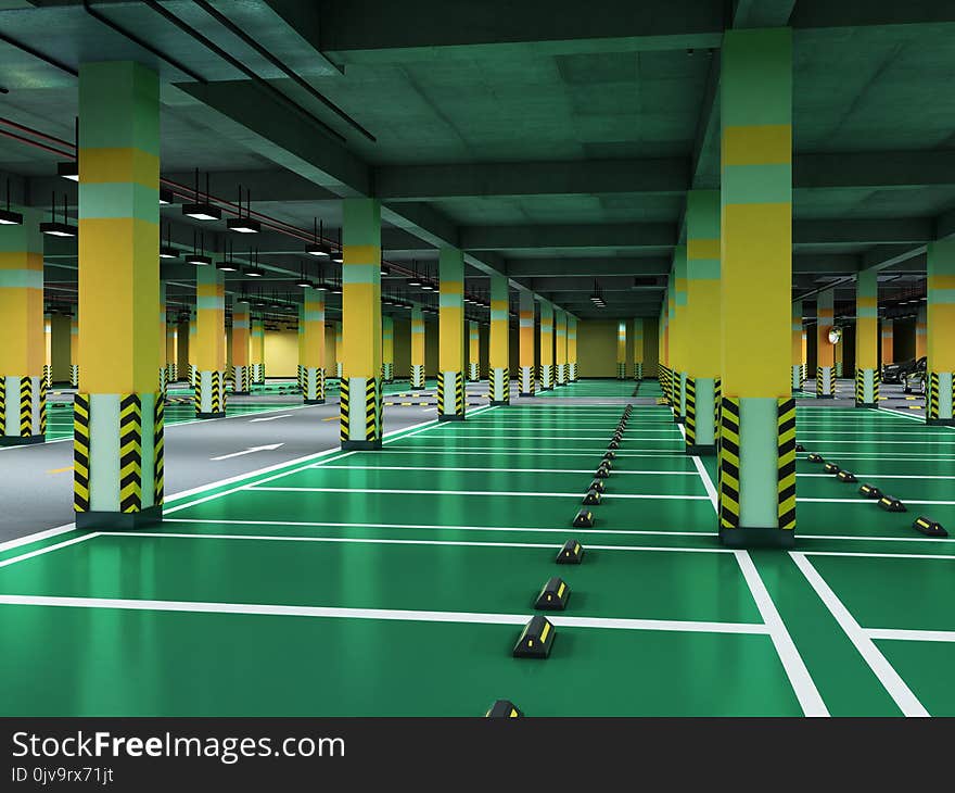 Empty modern underground parking 3d render