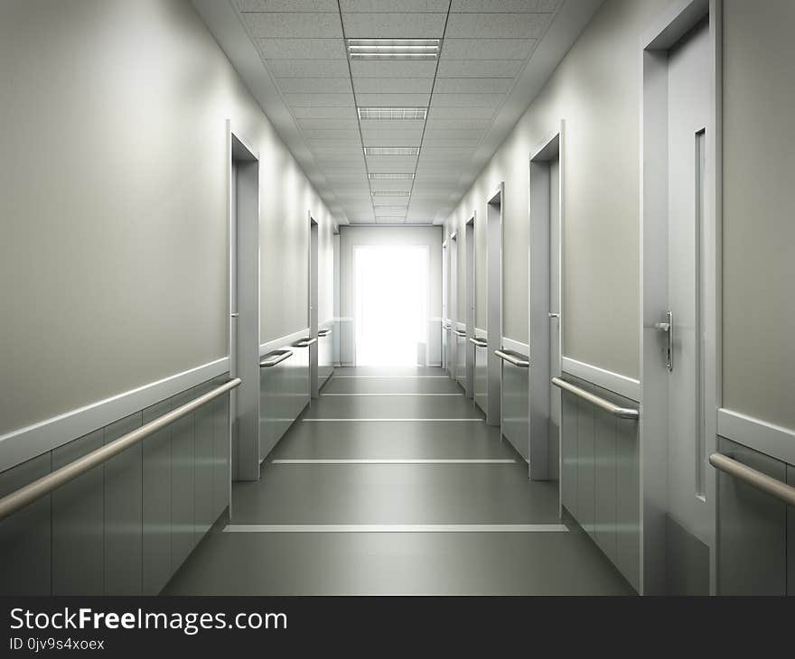 modern medical clinic bright blurred background corridor spacious modern medical facility hospital new 3d render