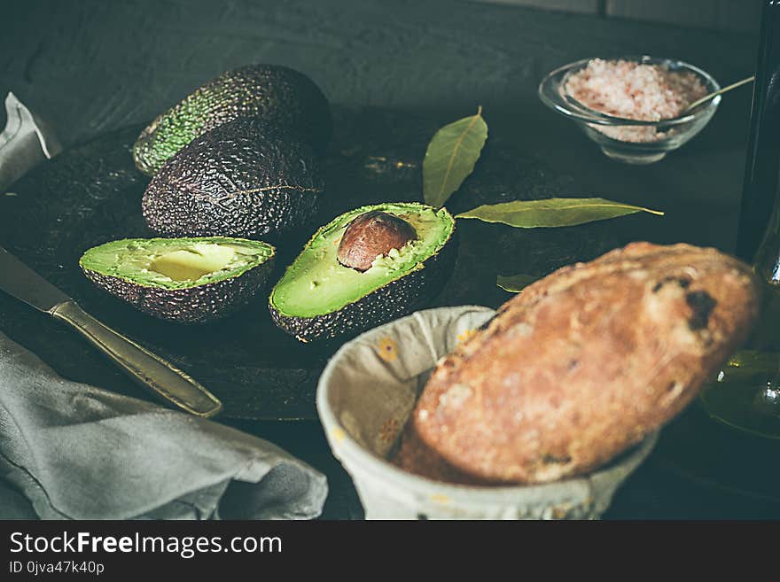 Avocados with bread and olive oil