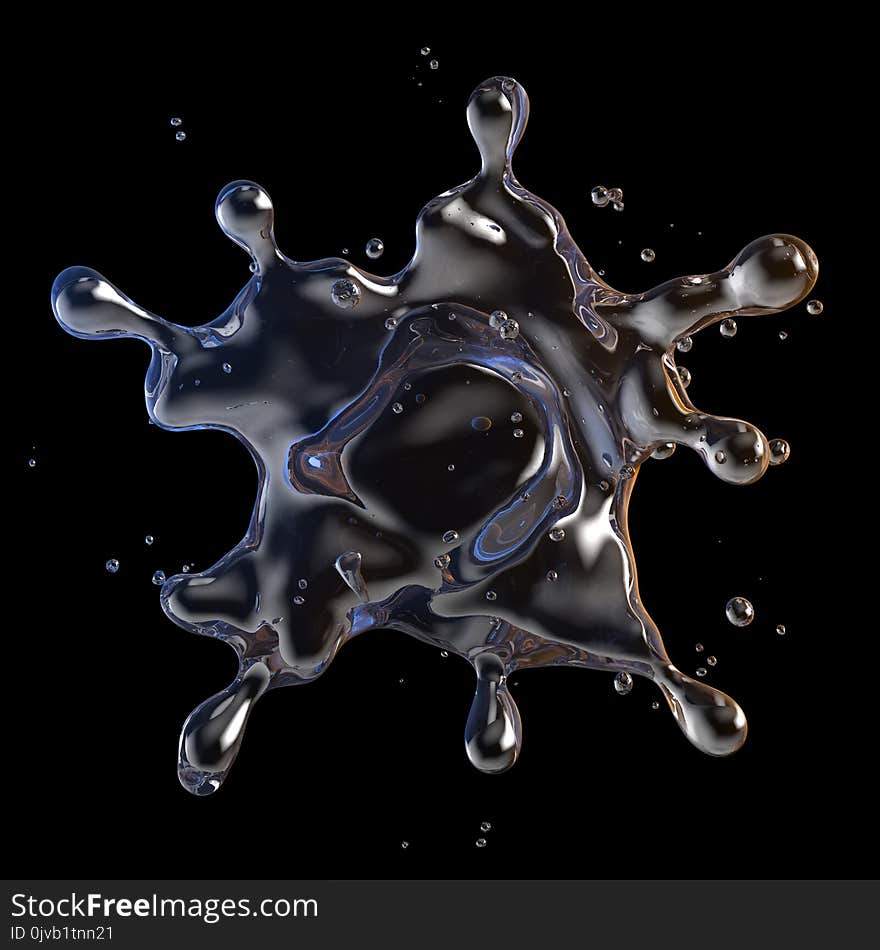 Water splash with water droplets isolated. 3D illustration