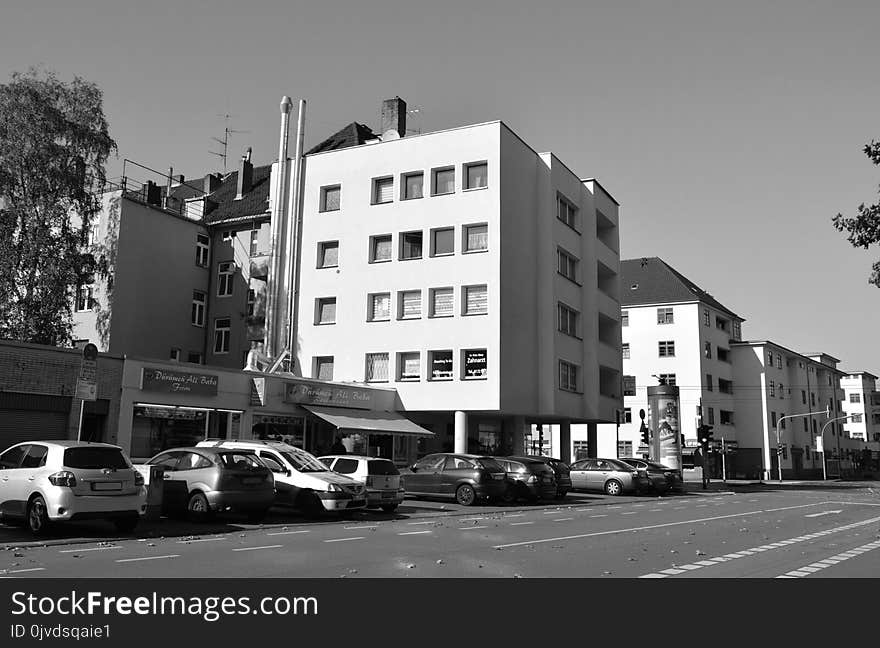 Building, Metropolitan Area, Residential Area, Black And White