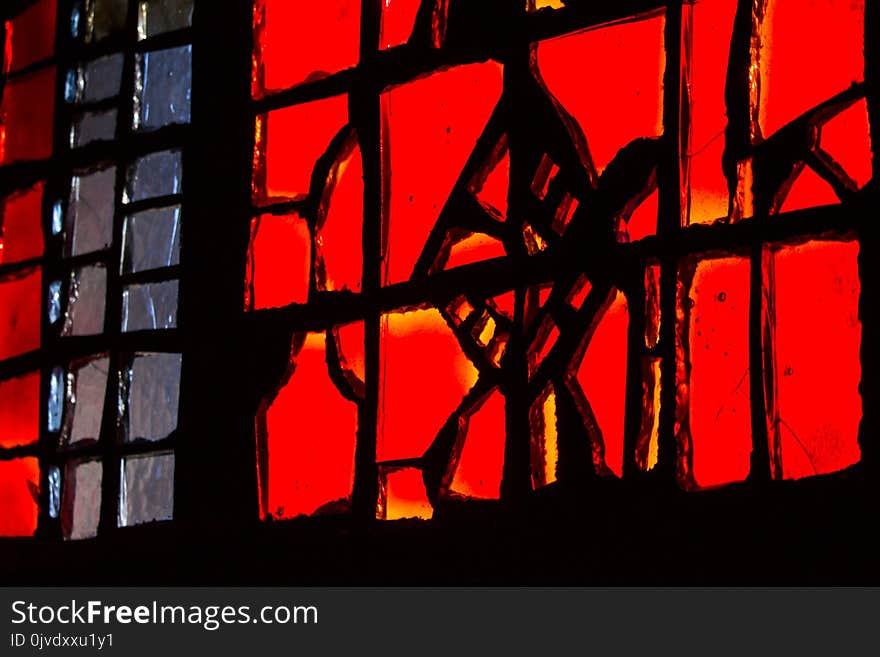 Red, Window, Stained Glass, Darkness