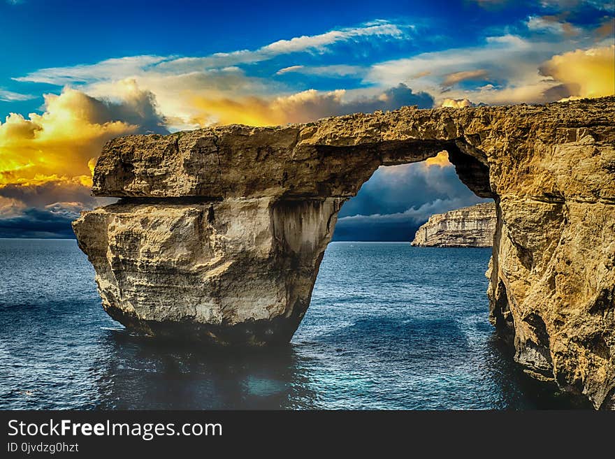 Sea, Natural Arch, Sky, Rock