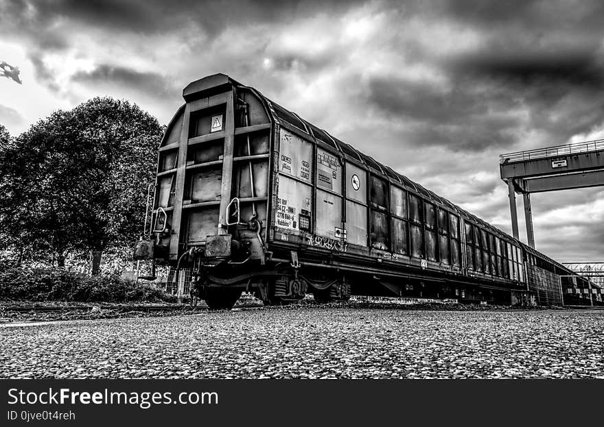 Track, Transport, Black And White, Rolling Stock