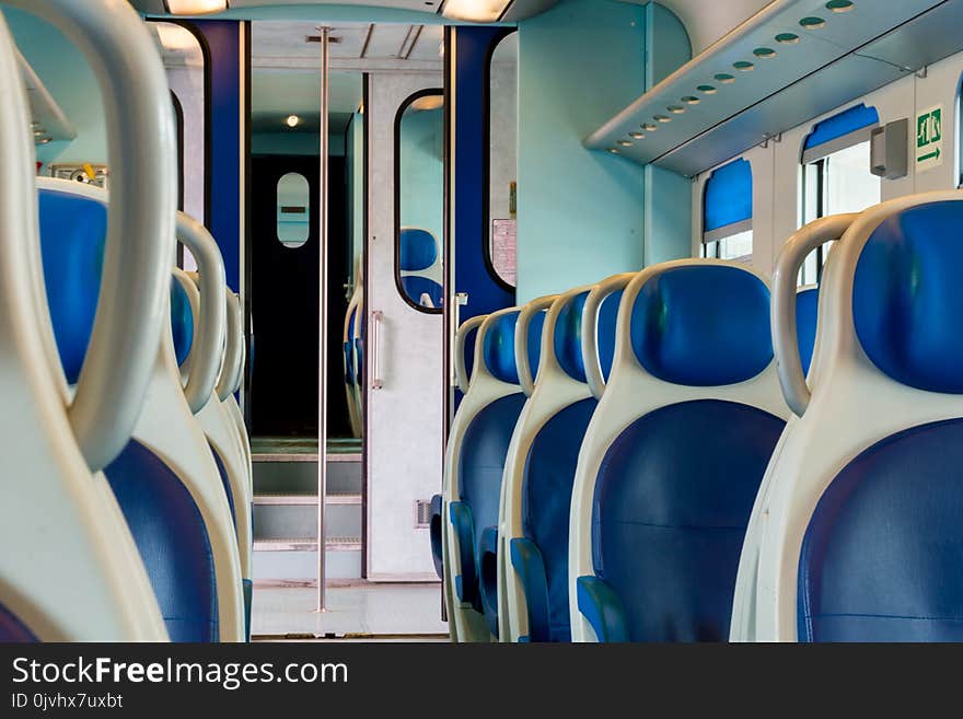 Horizontal View of the Sitting Places of the Interior of a Train Wagon. Taranto, South of Italy