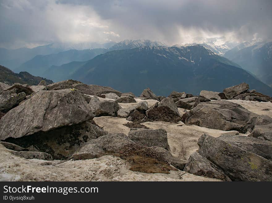 Gray Rocks in Front of Mountain