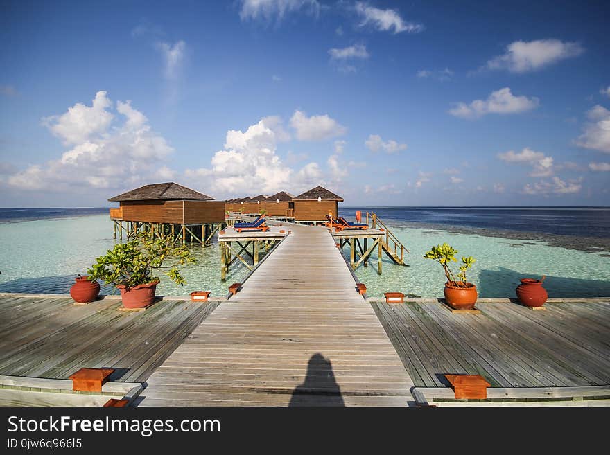 View of vilamendhoo island at the water bungalows side in the Indian Ocean at Maldives