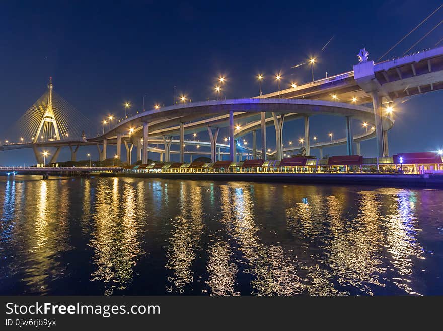 Bhumibol bridge at city night in Bangkok Thailand. Bhumibol bridge at city night in Bangkok Thailand