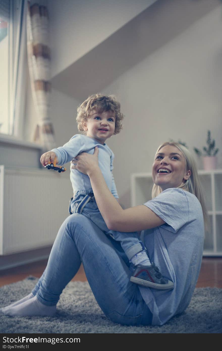 Mother and son spending time together. On the move.