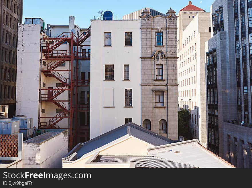 Rearview of buildings and rooftops in a city