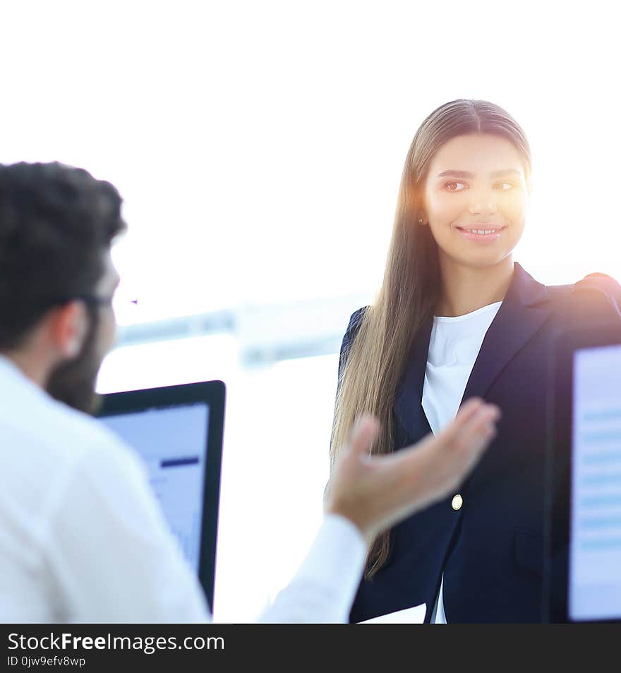 Closeup of employees in the workplace in the office.