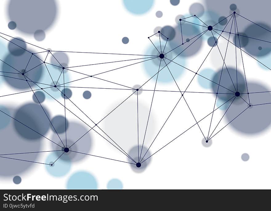 Molecule and communication geometric 3d mesh background. With blurred defocused round lights texture. Vector abstract virtual particles structure.