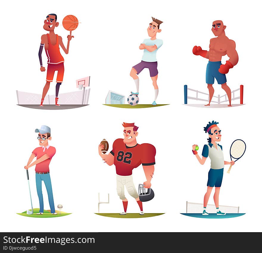 Funny Cartoon Characters Design. Vector Illustration Set