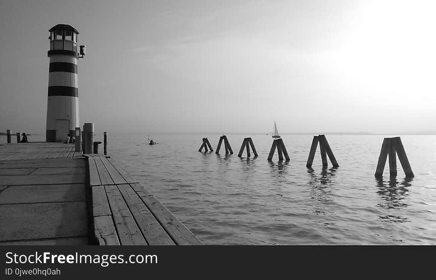 Black And White, Monochrome Photography, Lighthouse, Sea