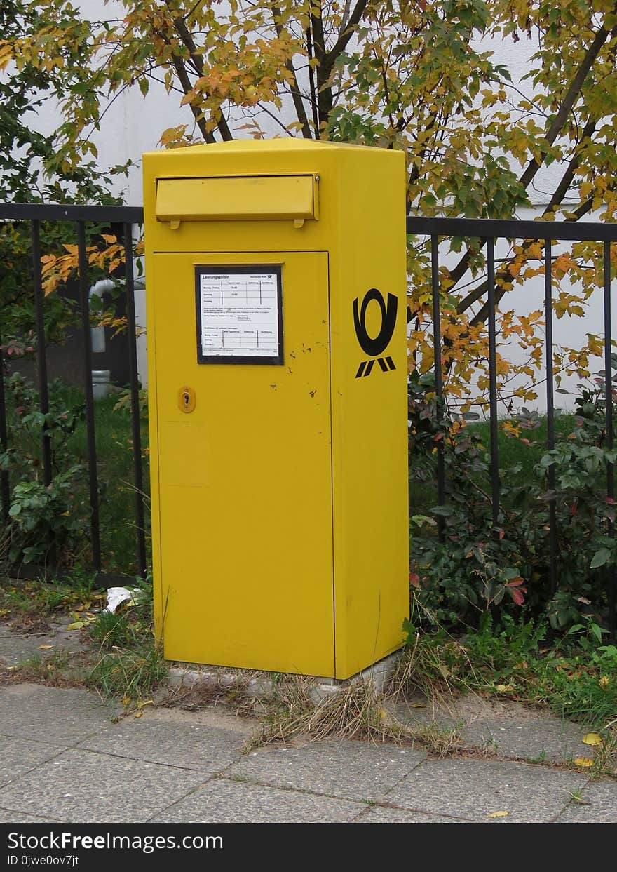 Yellow, Post Box, Letter Box, Mail