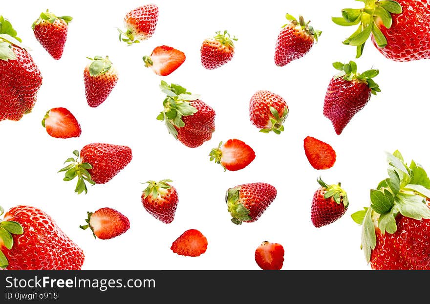 Red strawberries isolated on a white background