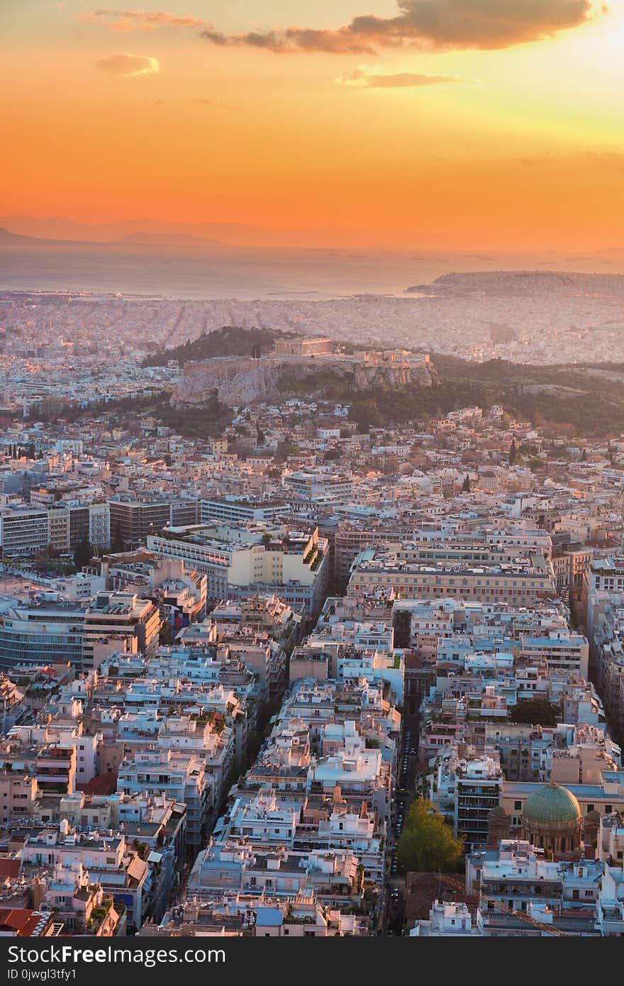 Cityscape of Athens at night, Greece