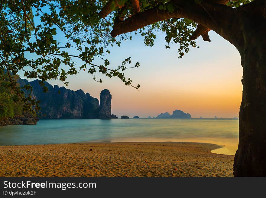 Ao Nang Beach In Krabi Thailand At Sunset