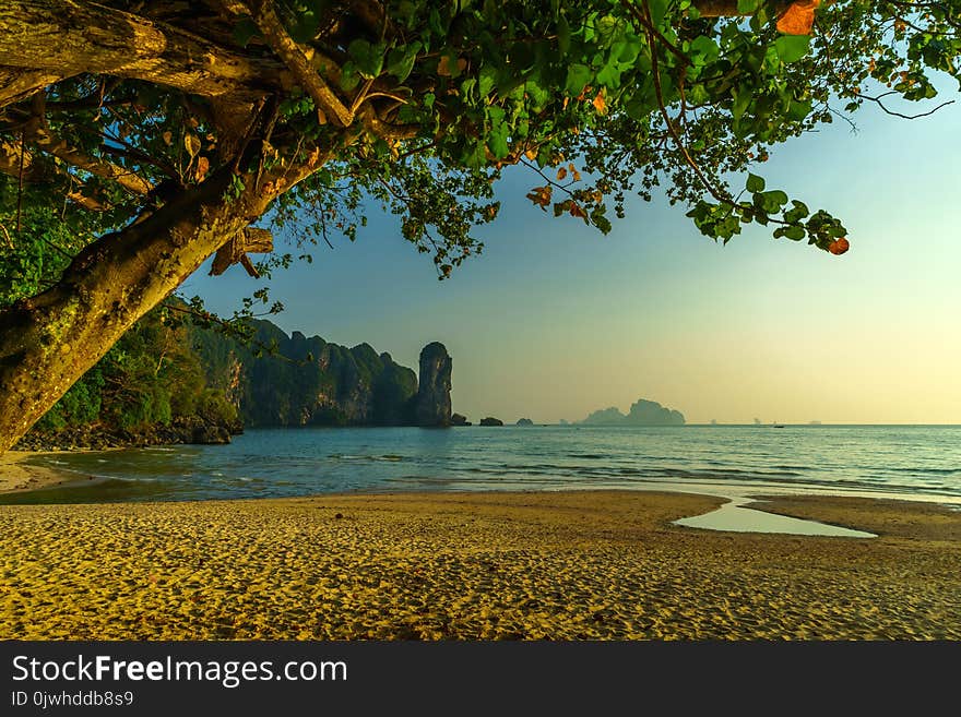 Ao Nang Beach In Krabi Thailand At Sunset