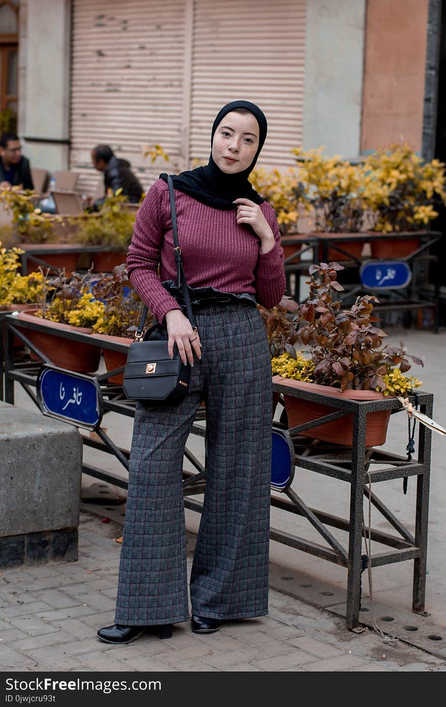 Woman Wearing Pink Long-sleeved Shirt and Grey Straight-cut Pants