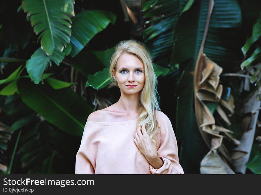 Woman Wearing Pink Scoop-neck Top