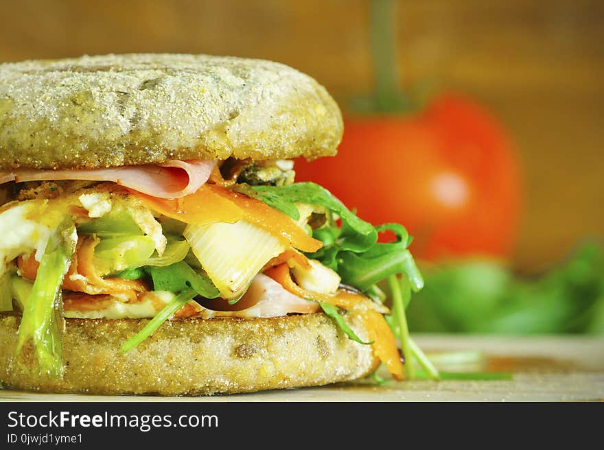 Macro Photography of Vegetable Filled Hamburger