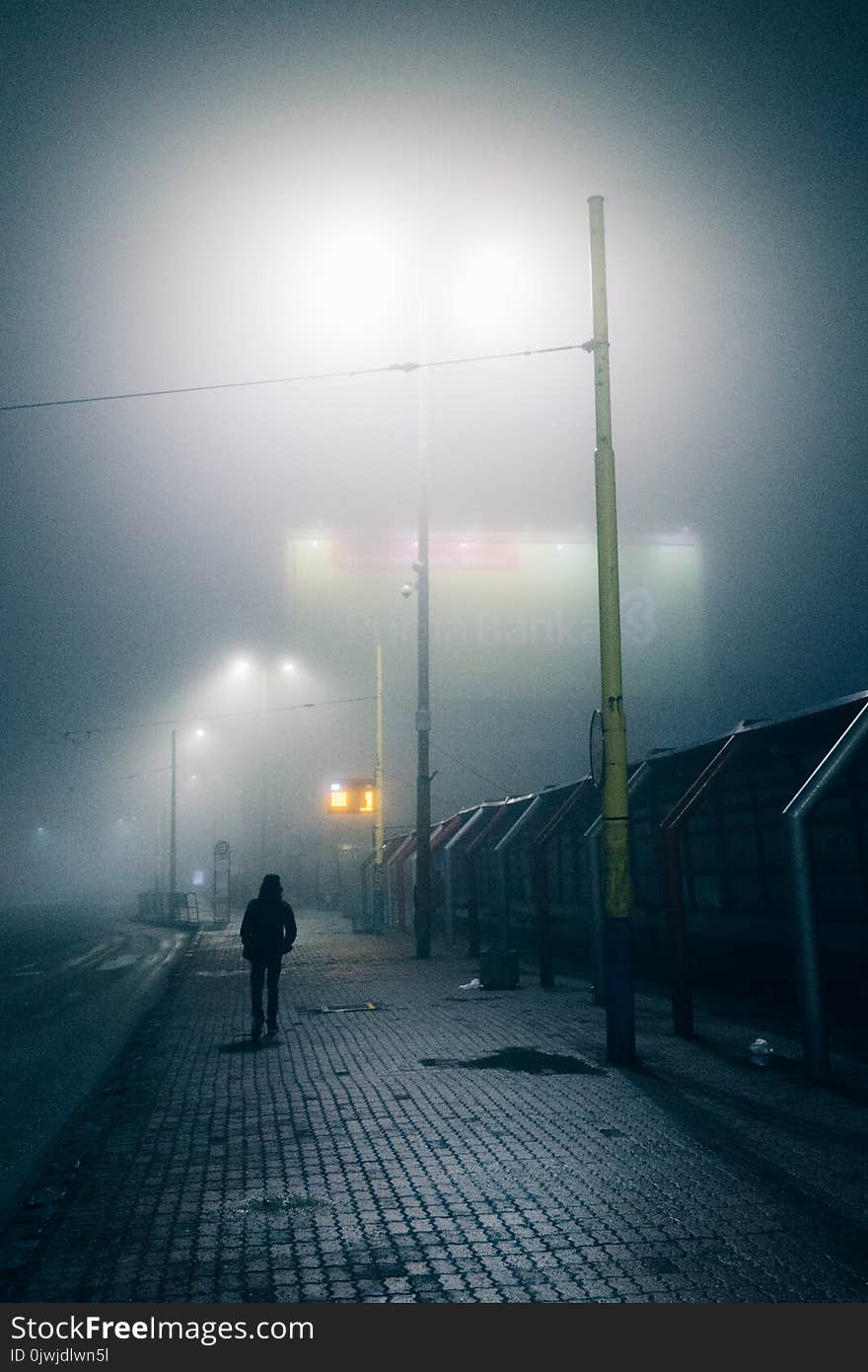 Silhouette of Person Walking on Street