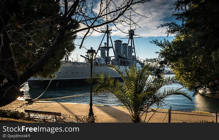 Gray Boat Near Trees Photo