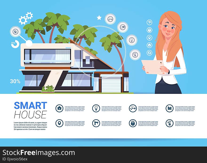 Smart Home Management Concept With Woman Holding Tablet Device