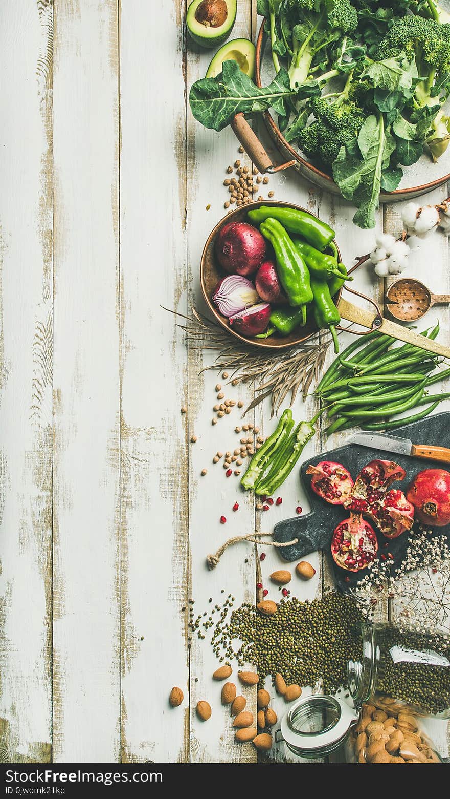 Winter Vegetarian Food Cooking Ingredients Over White Background, Vertical Composition